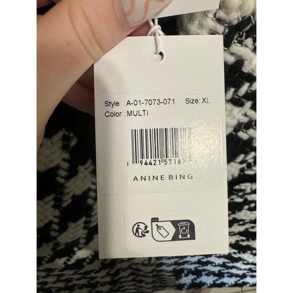 Anine Bing Quinn Tweed Blazer Houndstooth Black White Size XL NWT - Picture 10 of 12